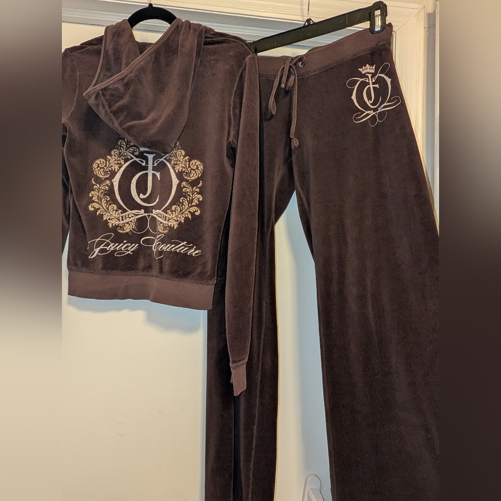 Juicy Couture Brown Velour Tracksuit Set – Hoodie L / Pants M - Picture 5 of 8